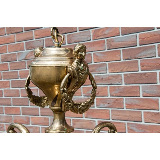 Metal Mid 20th Century Brass Chandelier, Western Europe., 1950s For Sale - Image 7 of 10