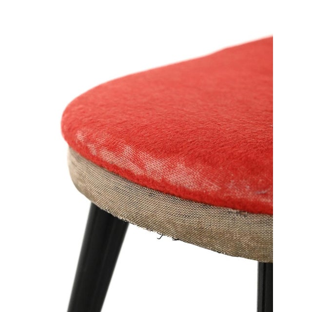Black Scandinavian Stool in Red Velvet and Brass, 1950s For Sale - Image 8 of 10