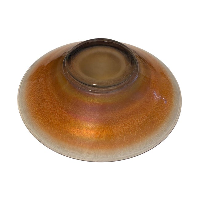 Flared Centerpiece Bowl in Iridescent Orange Crackle Glass For Sale In Atlanta - Image 6 of 6