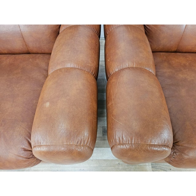 Vintage Italian Brown Leather Club Chairs, 1970s, Set of 2 For Sale - Image 11 of 17