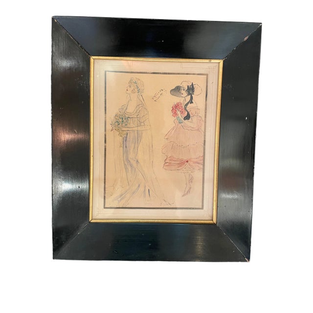 Mid 19th Century Woman's Fashion Illustation, Framed For Sale