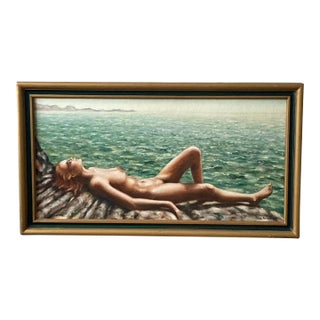 1970s Nude Oil Painting With Period Frame For Sale