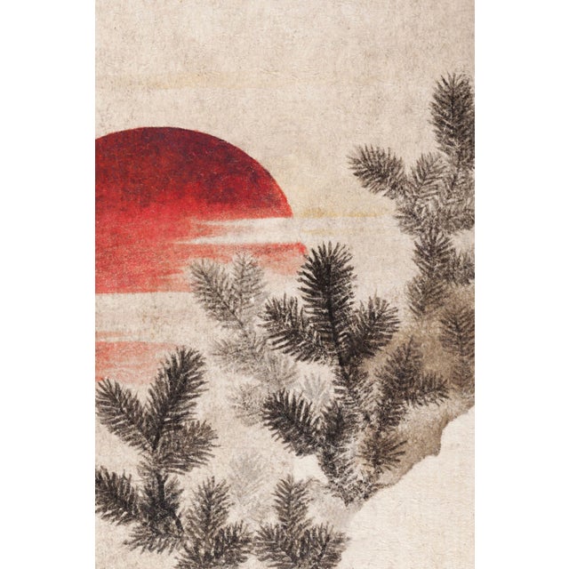 Birds and Sunset, Vintage Japanese Woodblock Print Reproduction, 36" × 24" For Sale - Image 4 of 5