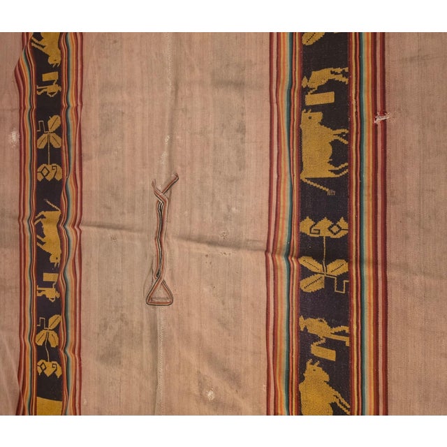 Early 20th Century Andean Handwoven Poncho Textile Art With Figural Motifs For Sale - Image 4 of 10