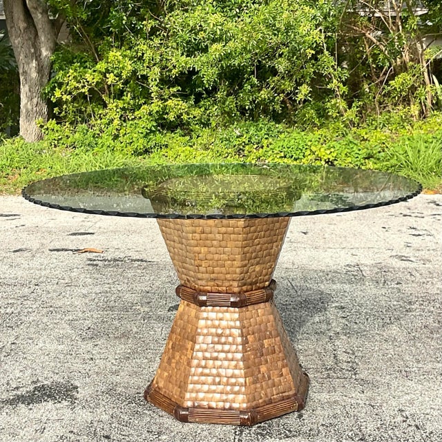 Boho Style Tessellated Coconut Shell Table Pedestal For Sale In West Palm - Image 6 of 6