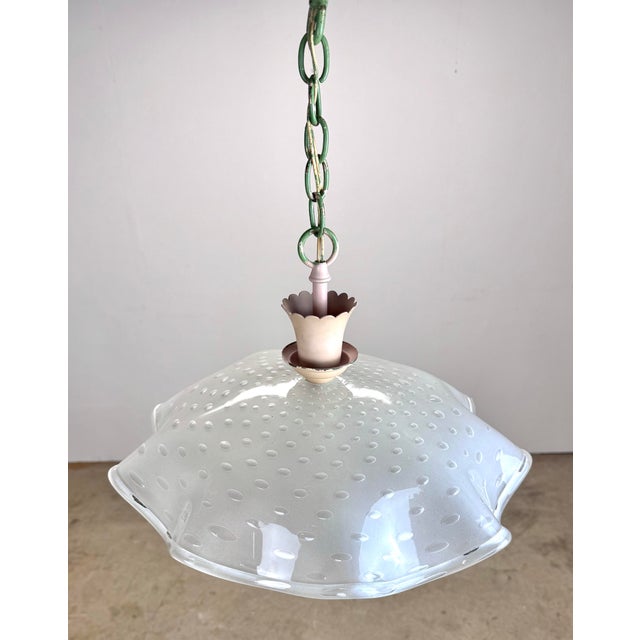 1950’s Italian Tole Chandelier With Murano Glass Shade Porcelain Flowers For Sale - Image 11 of 12