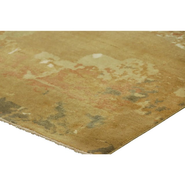 Art Deco Rug & Kilim’s Chinese Art Deco Style Runner Rug in Gold With Pictorial “Breeze” For Sale - Image 3 of 7