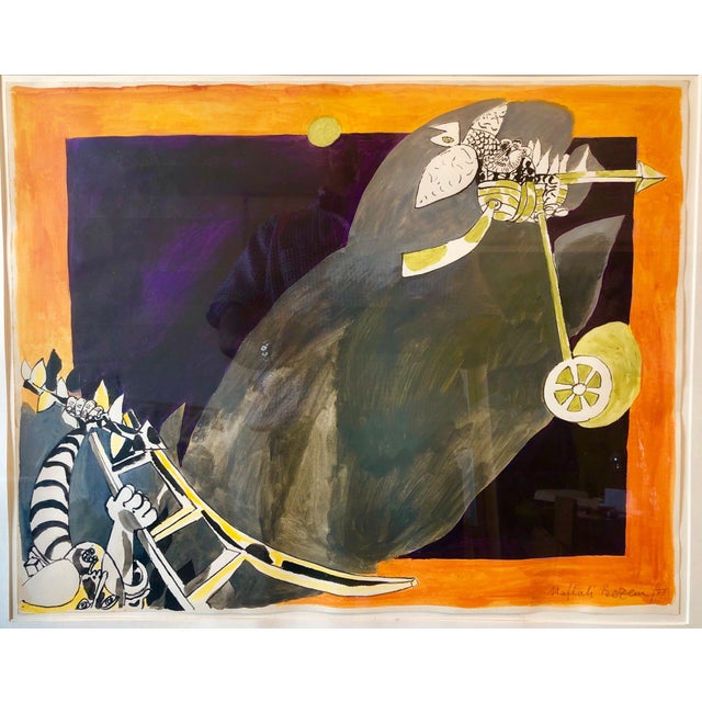 1970s Naftali Bezem, Rare German Israeli Surrealist Judaica Abstract Gouache Watercolor Painting, 1977 For Sale - Image 5 of 7
