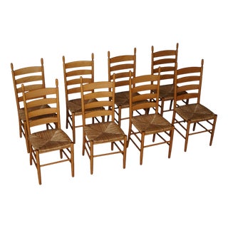Italian Modern Beech Dining Chairs with Woven Seats in the style of Gio Ponti, 1960s, Set of 8 For Sale