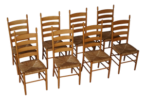 Italian Modern Beech Dining Chairs with Woven Seats in the style of Gio Ponti, 1960s, Set of 8