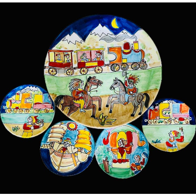 Mediterranean Italian Wall Art in the Style of DeSimone Hand Painted Plates Collection - Set of 5 For Sale - Image 3 of 12