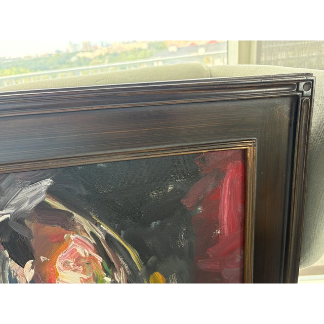 2018 Abstract Oil Portrait “The Helmet” by Jose Trujillo in Dark Wood Frame For Sale - Image 9 of 14