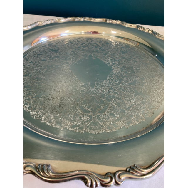 American Vintage Oneida Silverplate Ornate Round Serving Tray For Sale - Image 3 of 5
