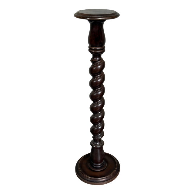 Vintage Italian Wood Torchon Pedestal Column, 1960s For Sale