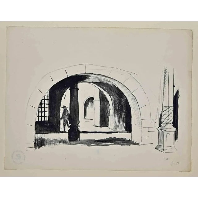 The Prospective is a Drawing in Ink and watercolor realized by Hermann Paul . Passpartout included cm 35x50 Good...