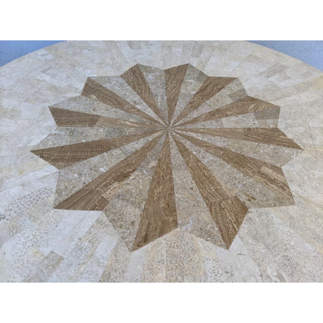 1990s Thomasville 44" Wrought Iron Table W/Tessellated Fossiliferous Limestone Top For Sale - Image 10 of 12