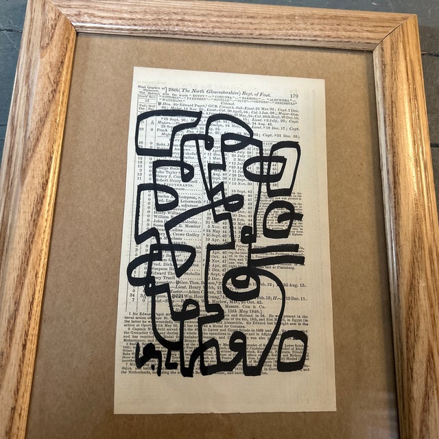 Contemporary original abstract marker drawing by Wayne Cunningham on vintage page. Page measures approximately 5x8.5 and...