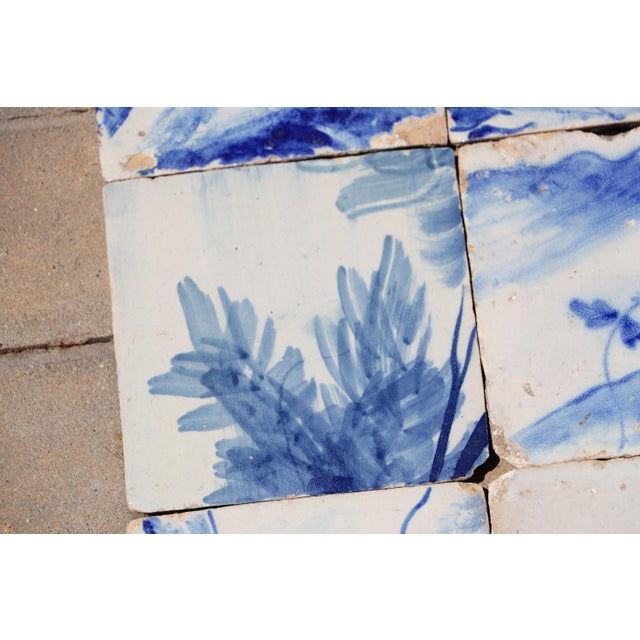 18th Century 18th Century Antique Portuguese Scenic Tiles Set of 6 With Leafy Botanical Motifs For Sale - Image 5 of 9