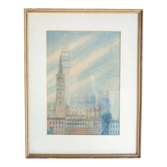 1930's Architectural Watercolor Study Painting of New York City For Sale