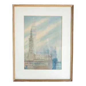 1930's Architectural Watercolor Study Painting of New York City