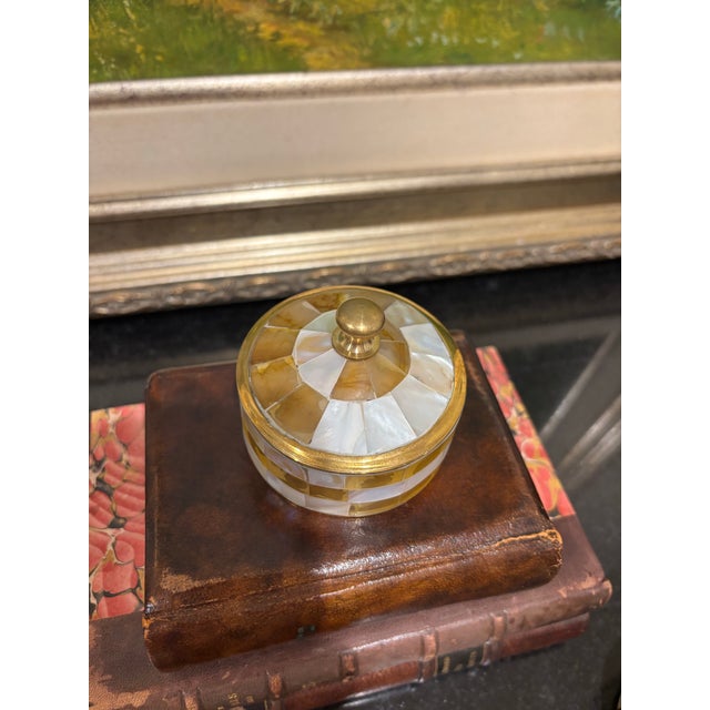 Metal Mother of Pearl & Brass Trinket Box For Sale - Image 7 of 9