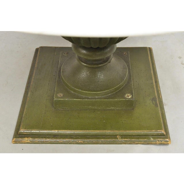 Wood Italian Classical Cast Iron Urn Planter Pedestal Base Round Marble Dining Table For Sale - Image 7 of 12