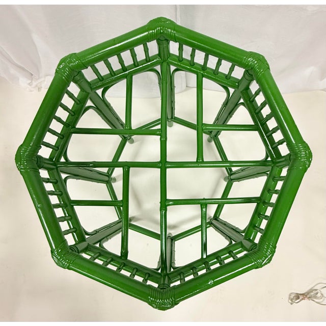 Wood Vintage Brighton Pavilion Bamboo Green Octagonal Dining Table With Glass Top - Newly Painted For Sale - Image 7 of 12