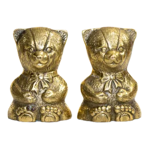 Polished Brass Teddy Bear Vintage Bookends Paperweights