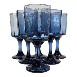 Stormy Blue Vintage Iced Goblets- Set of Six