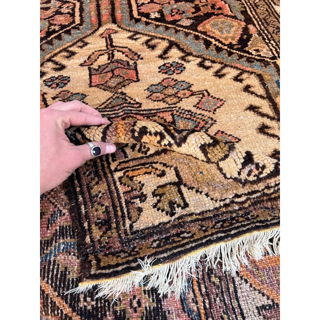 Camel Persian Bibikabad Hexagonal Medallion Runner Rug - 3'7" X 11'6" For Sale - Image 11 of 12