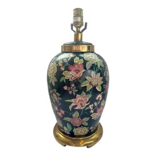 Mid 20th Century Mid Century Modern Paul Hanson Chinoiserie Black Porcelain Ginger Jar Table Lamp For Sale