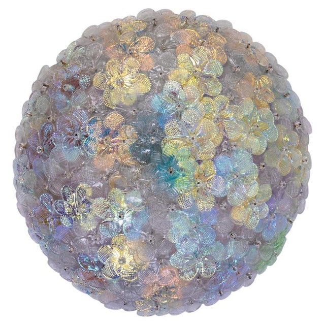 Multicolor Iridescent Murano Glass Flowers Basket Ceiling Lights by Barovier, 1950 For Sale - Image 9 of 9