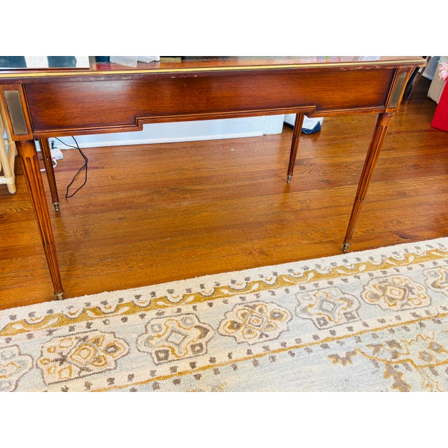Brown 1940s French Directoire Style Mahogany Leather Top Desk With Bronze Trim and Pull Out Slides C 1945. For Sale - Image 8 of 8