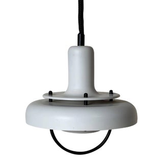 1970s Mid-Century Modern White Pendant Light Metal Ceiling Lamp Space Age Danish For Sale