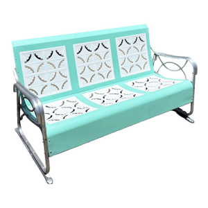 1950s Woodard Style 3 Seat Steel & Aluminum Scrolling Garden Sofa Bench