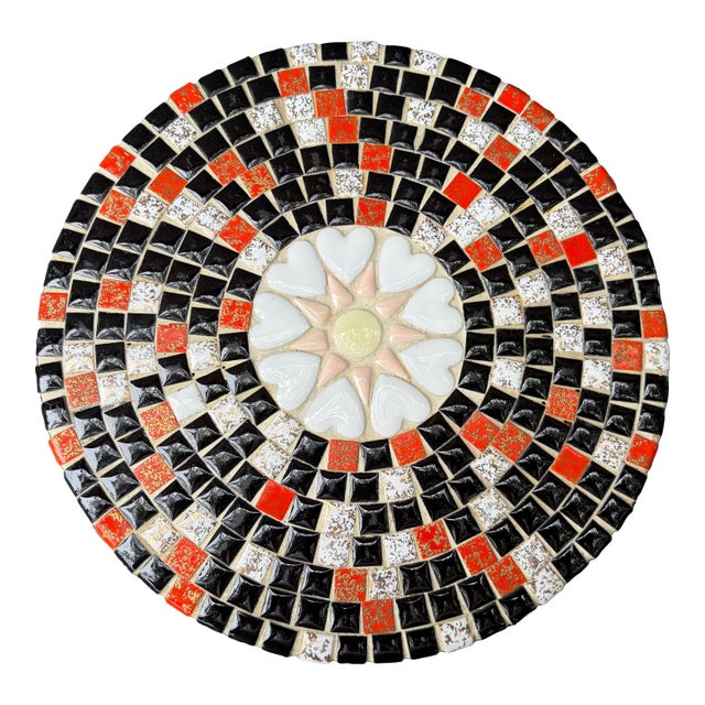 Mid 20th Century Mid Century Modern Mosaic Tile Footed Wood Trivet For Sale