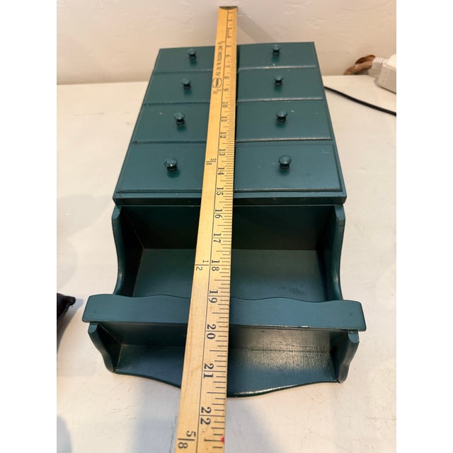 Vintage Primitive Wooden Spice Cabinet Cabby Wall-Mount Decor Dark Green For Sale - Image 4 of 12