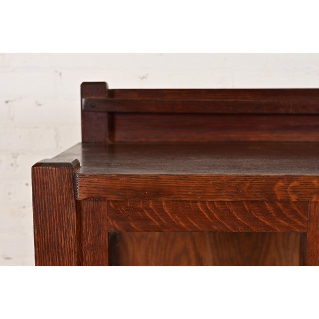 Wood Limbert Style Antique Mission Oak Arts and Crafts Bookcase Cabinet, Circa 1910 For Sale - Image 7 of 15