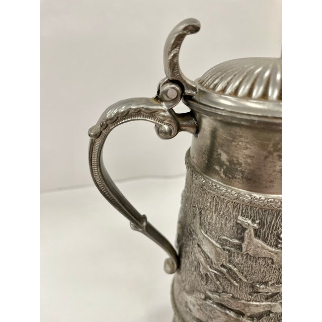 Vintage Pewter Embossed Hunting Scene Lidded Pitcher For Sale - Image 9 of 11