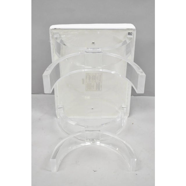 Contemporary Modern Lucite Acrylic X-Form White Vanity Bench Stool Seat For Sale - Image 12 of 15