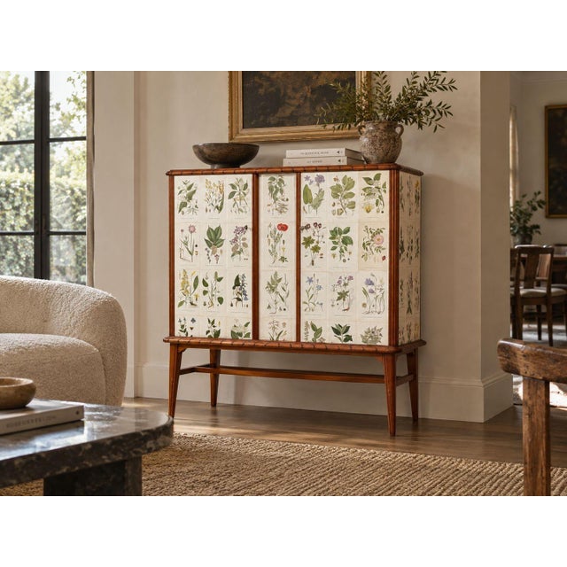 Swedish Mid-Century Modern, Nordens Flora Cabinet, Mahogany, Floral Lithographs, Sweden, 1940s A wonderful Scandinavian...