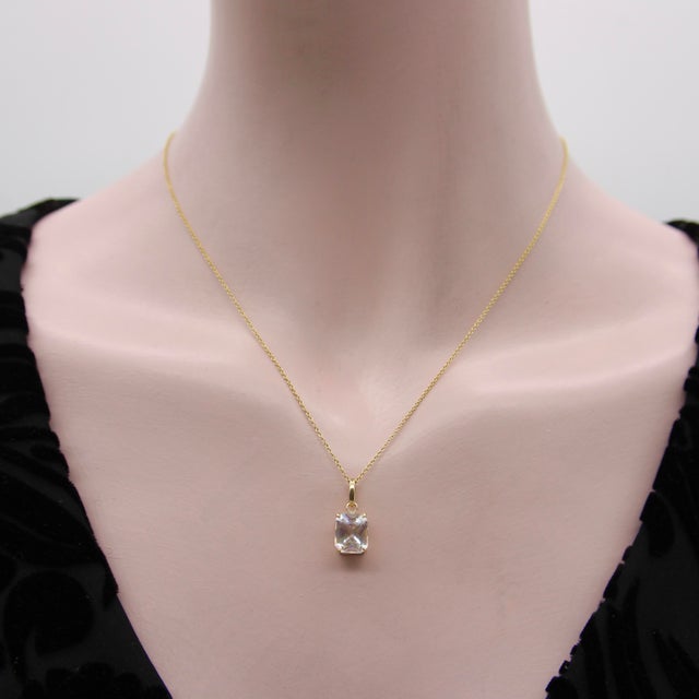 Metal 14k Gold Rainbow Moonstone Pendant For Sale - Image 7 of 11