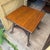Gorgeous arts and crafts era oak side table with FIST-sized metal and glass ball-and-claw (and face!) feet. Wear and tear...