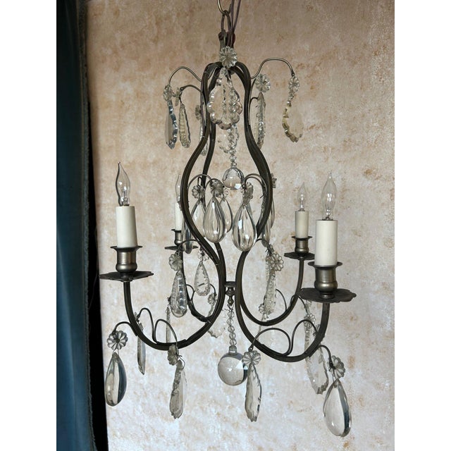 Small French Chandelier With Glass Pendants and Decorations For Sale - Image 4 of 12