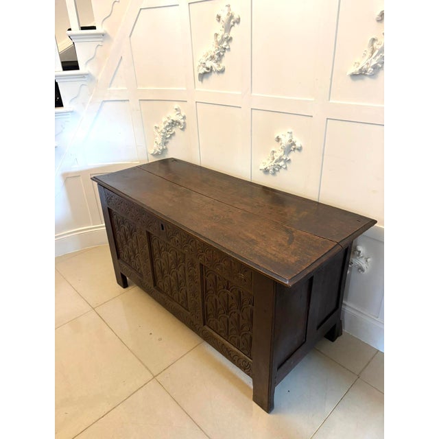 Antique Carved Oak Chest with Original Candle Box, 1680 For Sale - Image 10 of 12