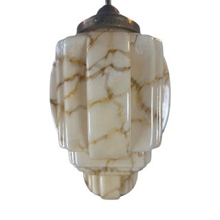 Art Deco Pendant Light in Marbled Opaline, 1930s For Sale