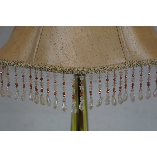 Contemporary Hand Blown Green Striped Glass Boudoir Table Lamp Beaded Shade For Sale - Image 12 of 12