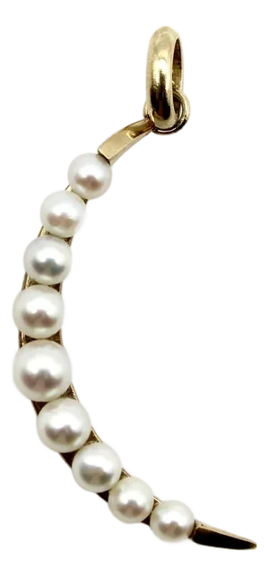 1950s 14k Gold Mid-Century Modern Pearl Crescent Moon Pendant
