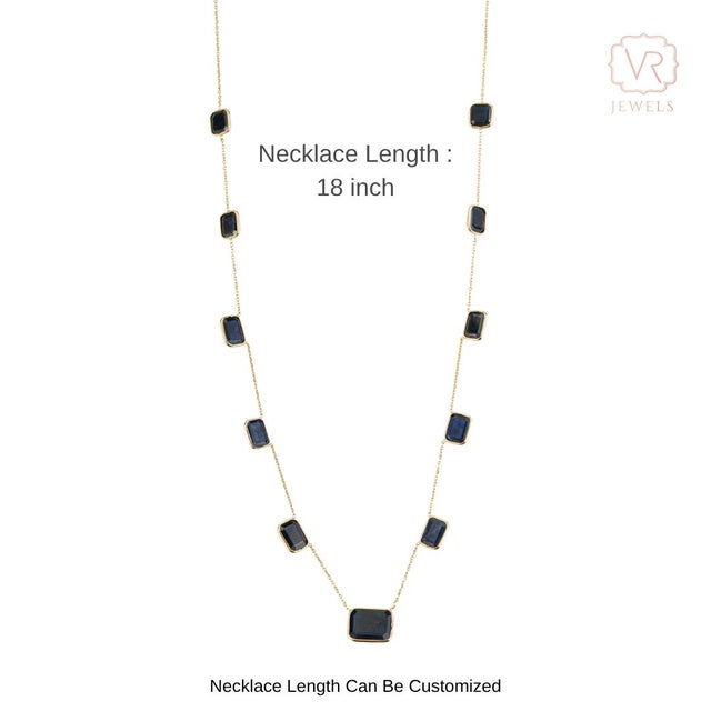 Deco-Style 16.19ct Emerald-Cut Blue Sapphire Station Necklace in 18k Gold, 18 Inches For Sale - Image 11 of 17