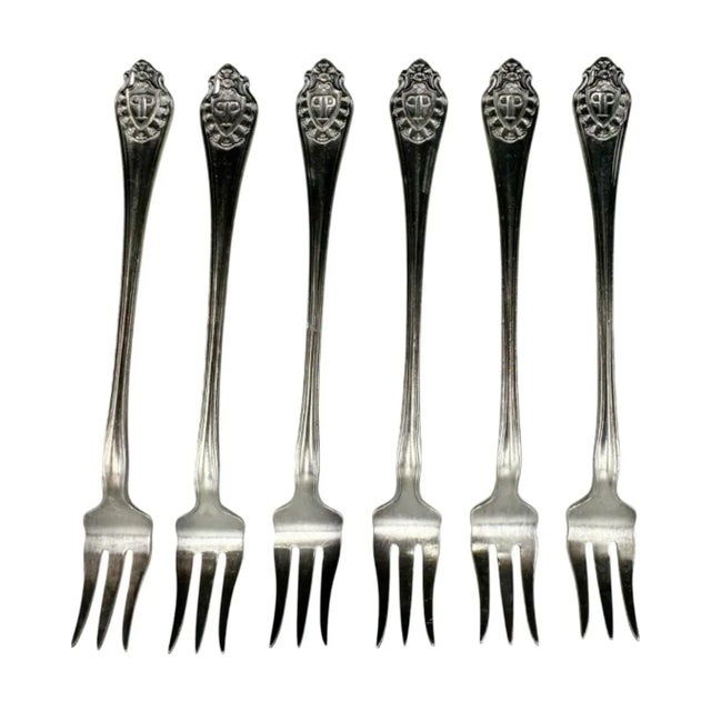 Vintage Plaza Hotel Nyc Set 6 Silver Plate Cocktail Seafood Forks Gorham Ny For Sale - Image 10 of 12